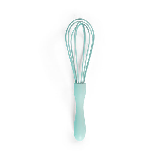 Mint green silicone whisk for mixing cake batter whipping cream blending ingredients and preparing homemade desserts