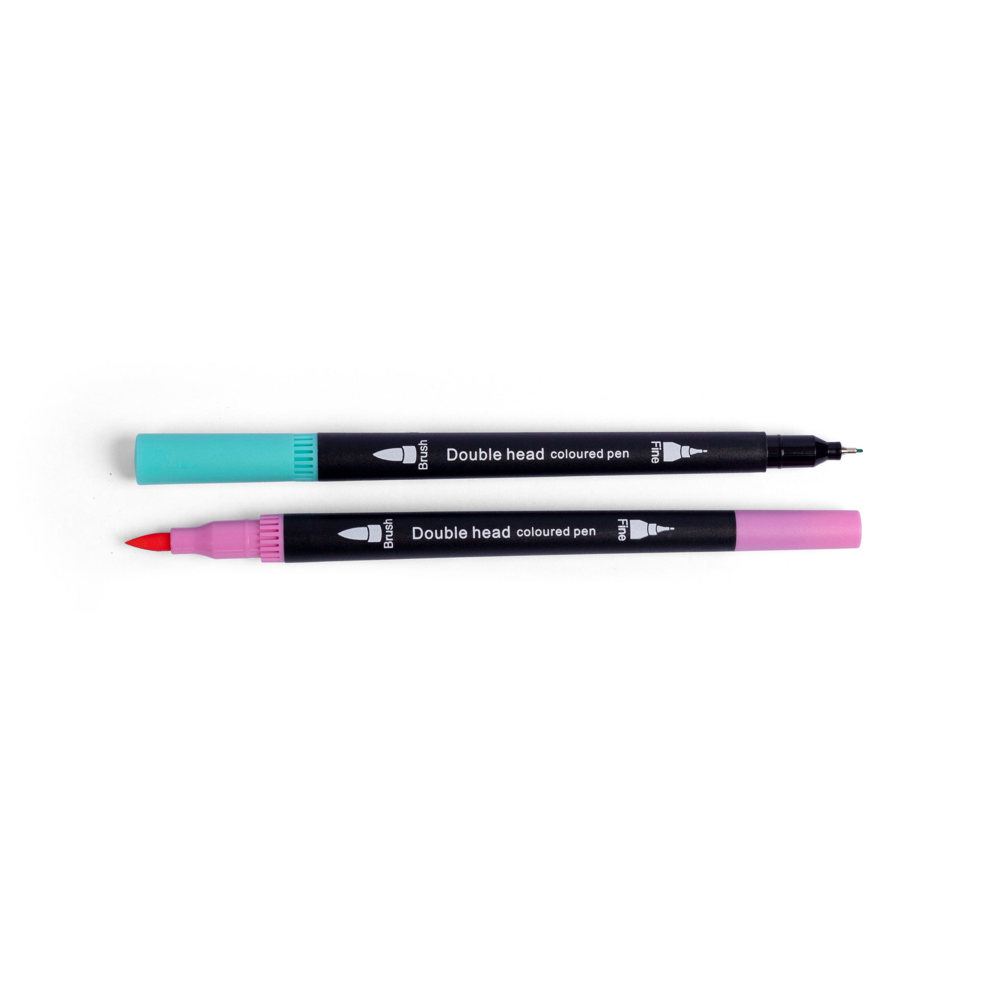 Close-up of dual tip brush tip pen showing brush pen tip and fine liner tip for colouring drawing lettering and creative projects