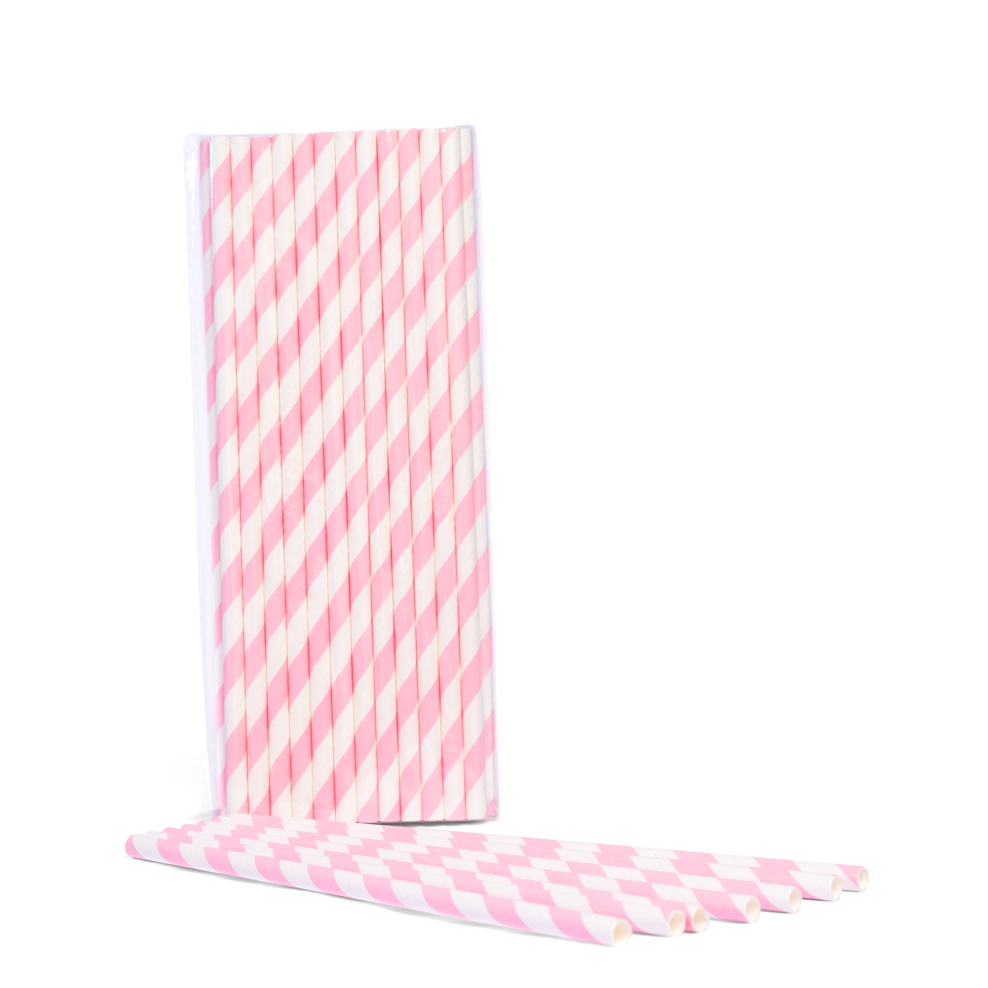 Pink and white stripped paper straws for milkshakes smoothies ice cream sundaes and party drinks