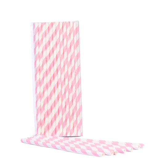 Pink and white stripped paper straws for milkshakes smoothies ice cream sundaes and party drinks