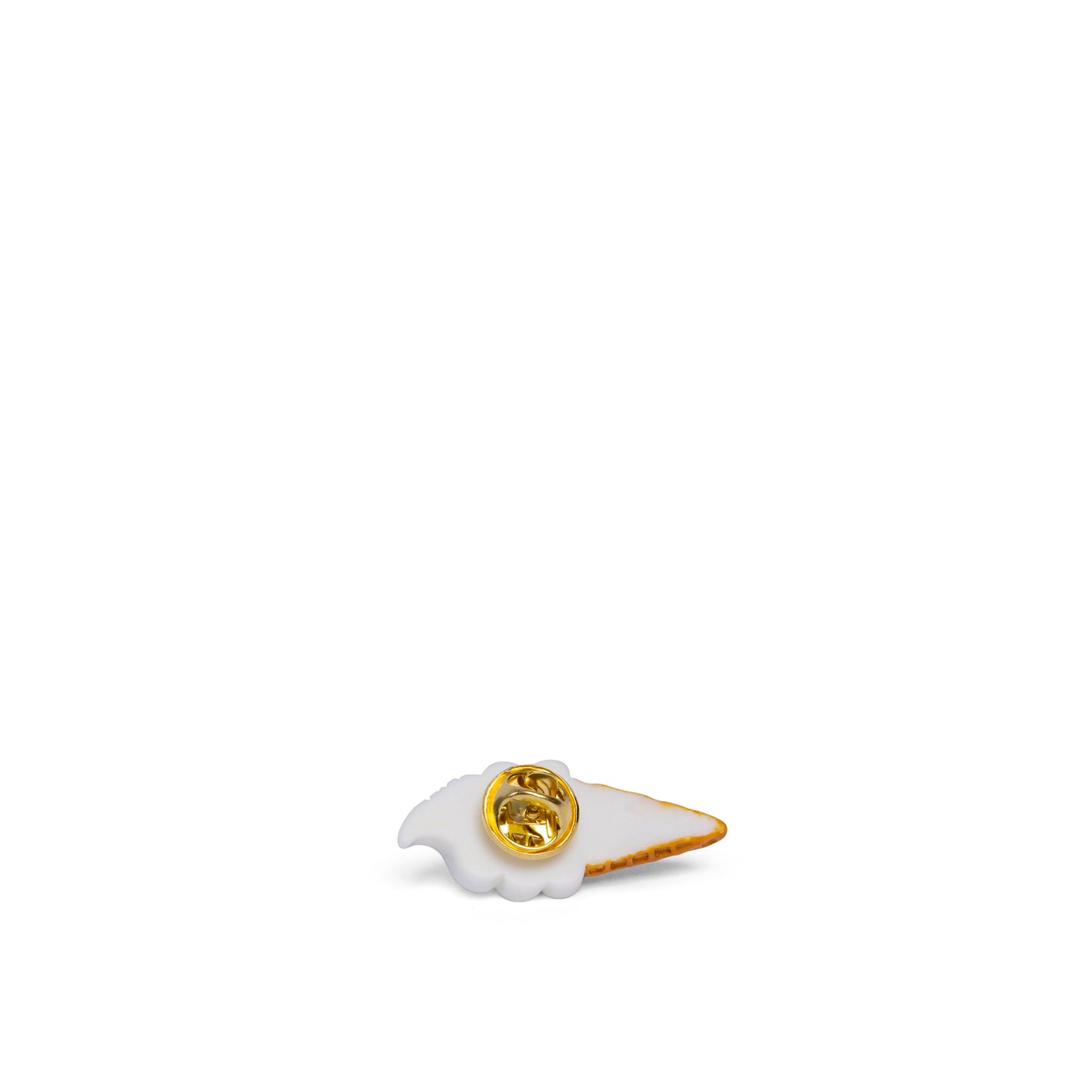 Back view of ice cream pin brooch showing secure butterfly clutch fastening and metal pin backing