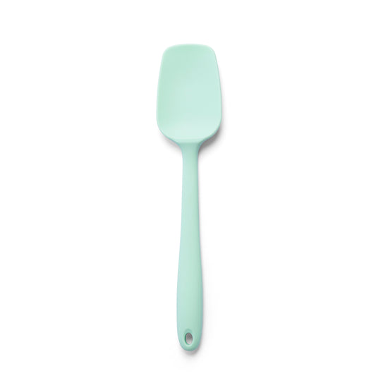 Mint green silicone spatula for mixing scraping folding batter cake decoration and home baking
