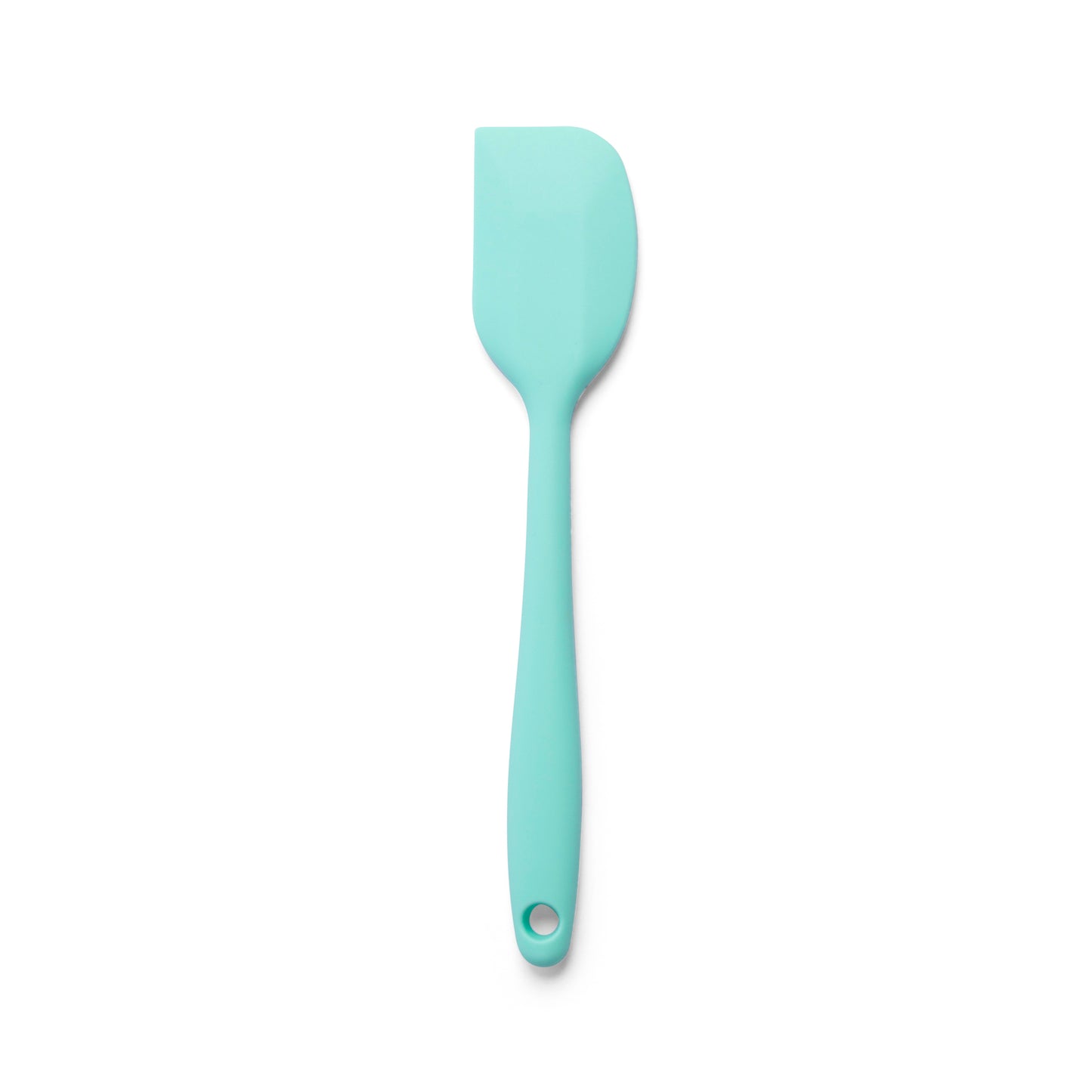 Mint green silicone spatula for mixing cake batter scraping bowls folding ingredients spreading frosting and preparing homemade dessert recipes