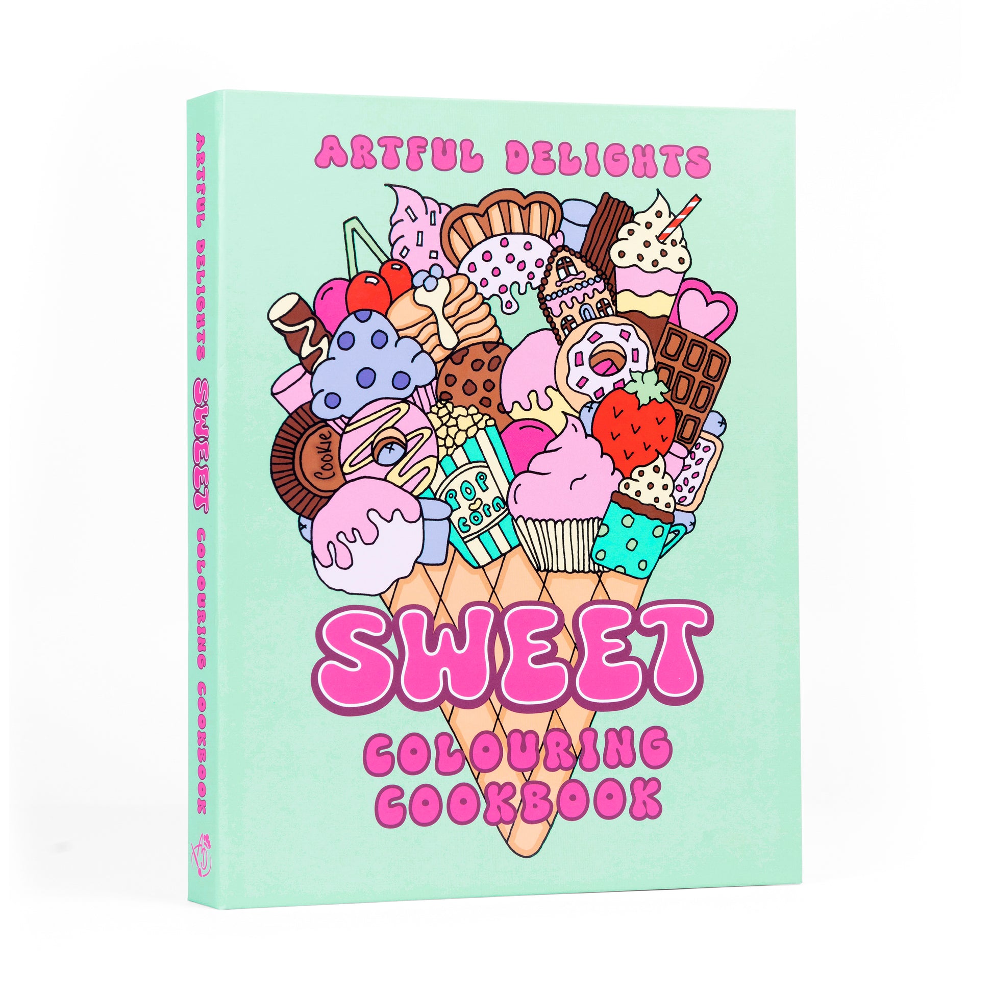 Sweet Colouring Cookbook featuring 30 dessert recipes with step-by-step instructions colouring pages and a QR code video tutorials