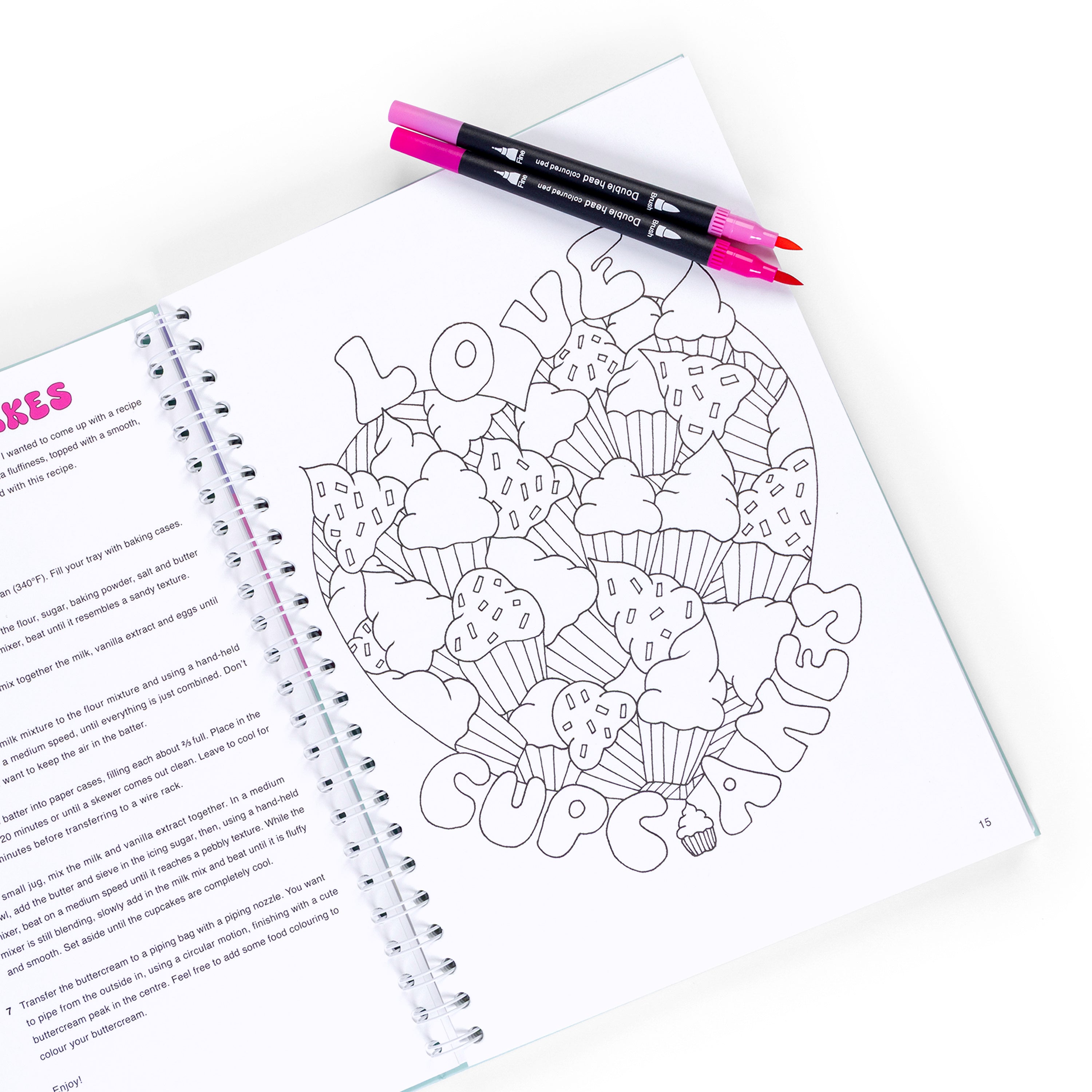 Sweet colouring cookbook cupcake page dessert themed colouring cookbook with recipe page interactive colouring cookbook cupcake illustration to colour baking activity book hand drawn dessert colouring page spiral bound colouring cookbook colouring cookbook for kids teens and university students
